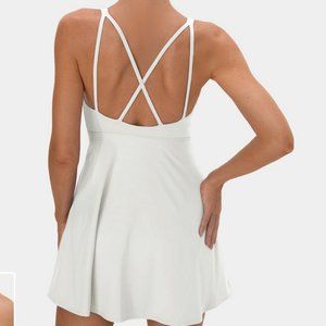 Halara Cloudful White Strappy Open Back Mini Dress, Shorts,Pockets
